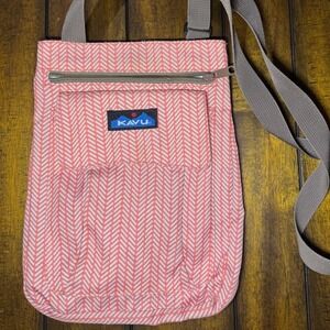 Kavu Bag‎ Crossbody Shoulder Bag Coral Herringbone Pattern 4 Pockets